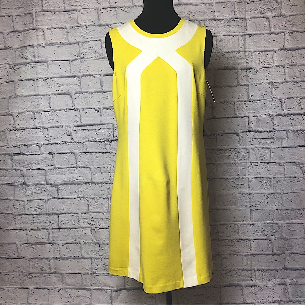 Trina Turk Bright Yellow And White Stripe Dress Size 10 new with tags!